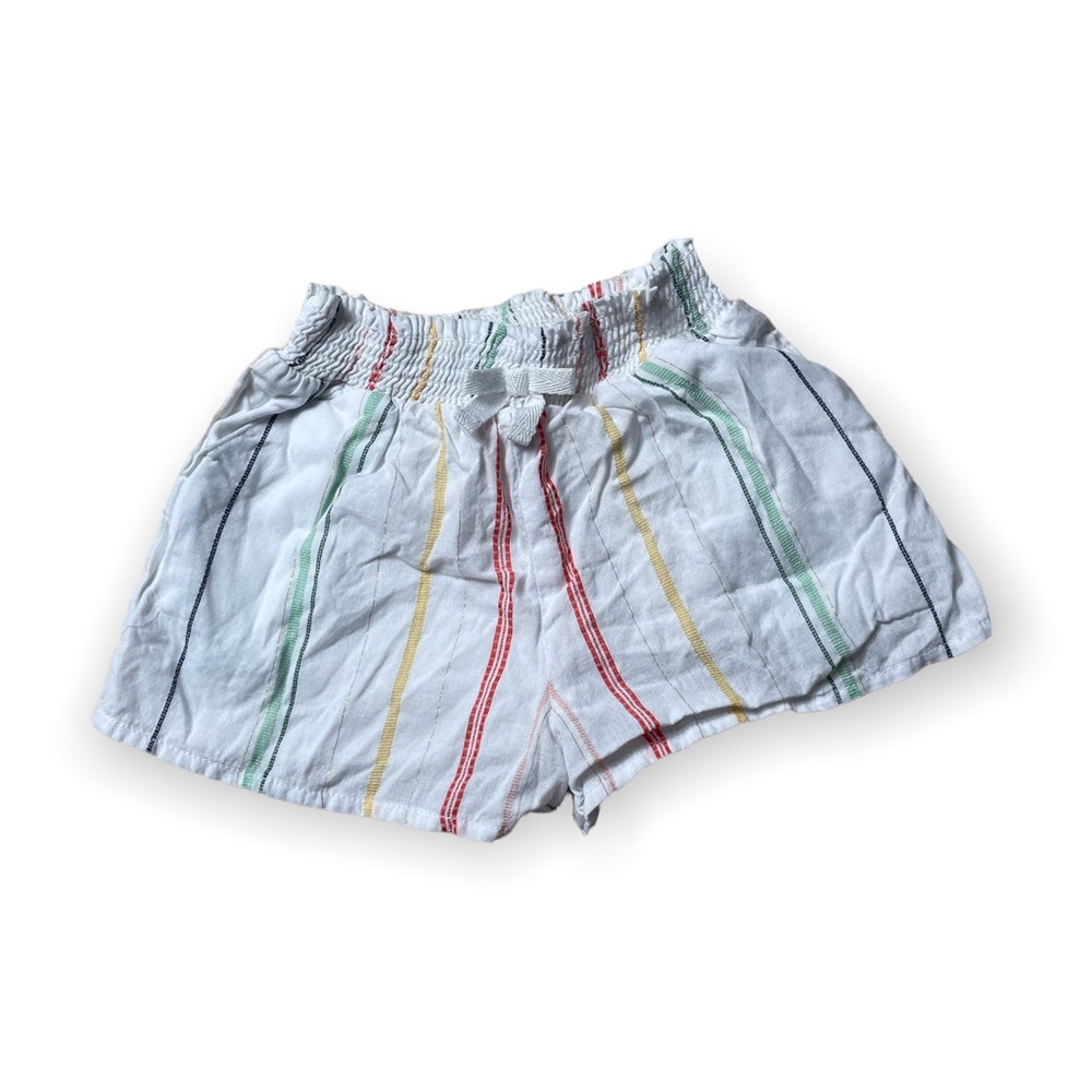 Janie And Jack Elastic Waist White Colorful Stripe Gold Thread Linen Shorts